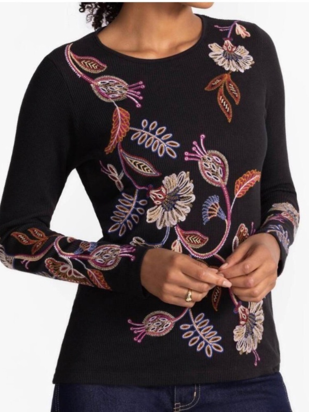 NWT Johnny Was Gineva Black Long Sleeve Thermal Top Size XS